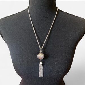 Lucky Brand Silver Necklace with Tassel and Bead